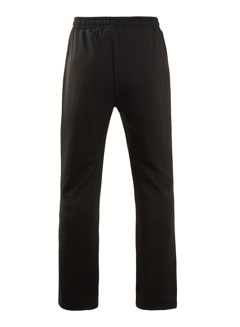 Men's Casual Pants Black Baggy Sweatpants with Front Seam Contrast Drawstring Oversized Streetwear Trousers - Image 5